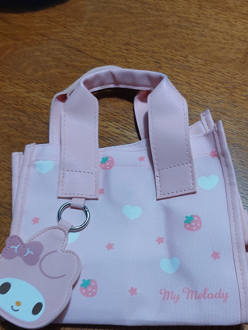 Pink  Tote with Hearts, Stars and Strawberry Charm